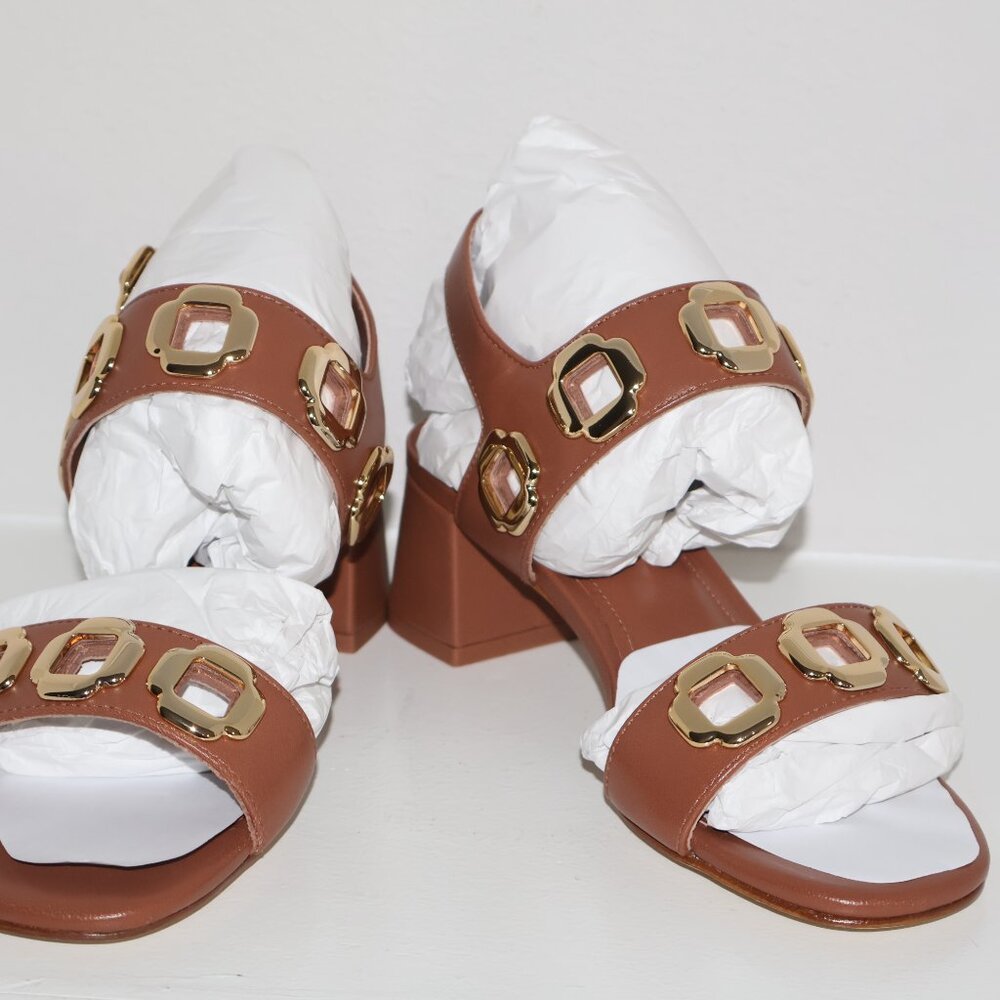 Larroude Handmade In Brazil Leather Milan Heeled Sandals Caramel - Picture 9 of 9
